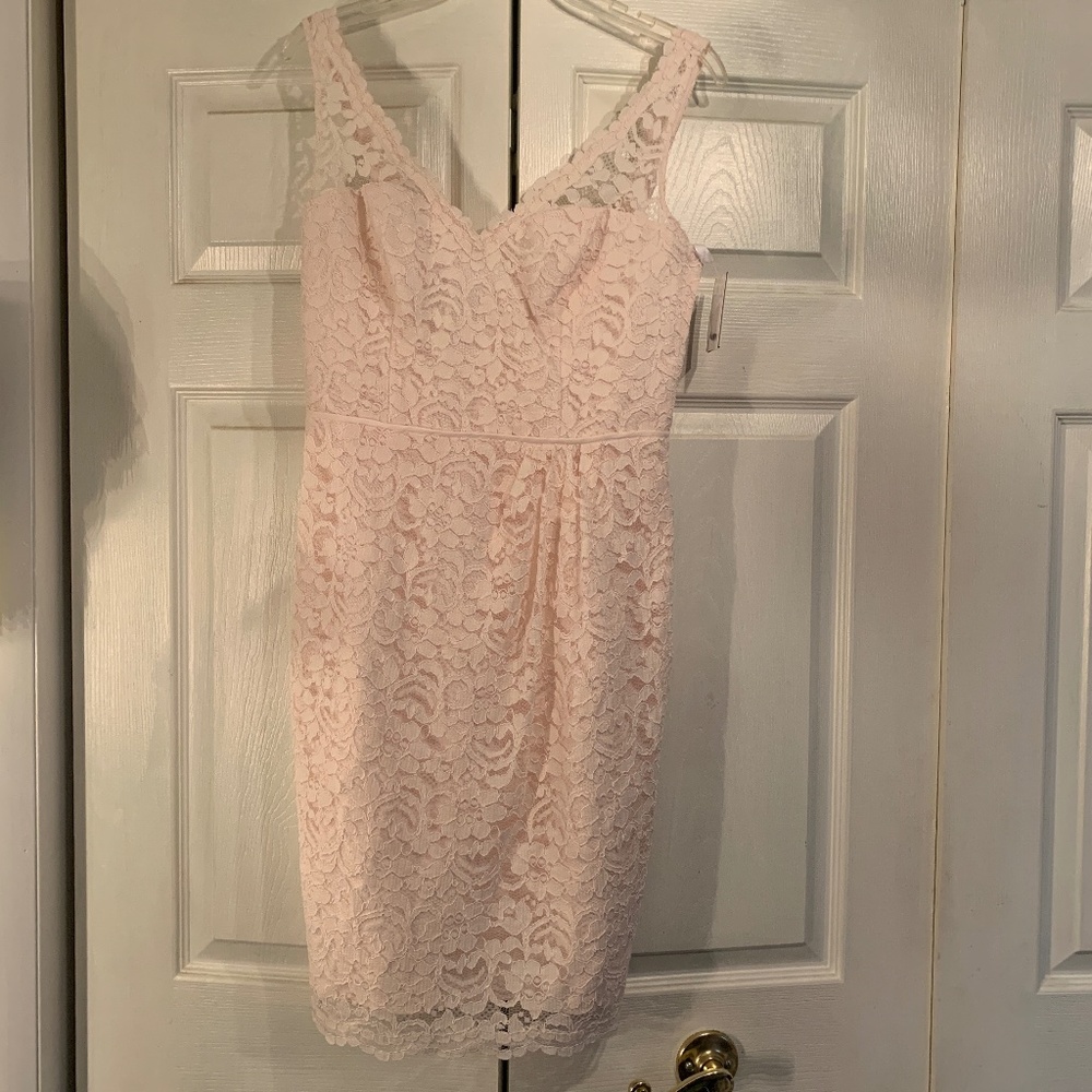 David's Bridal Blush Short Lace dress V neckline Style F15952 - NWT - Size 6